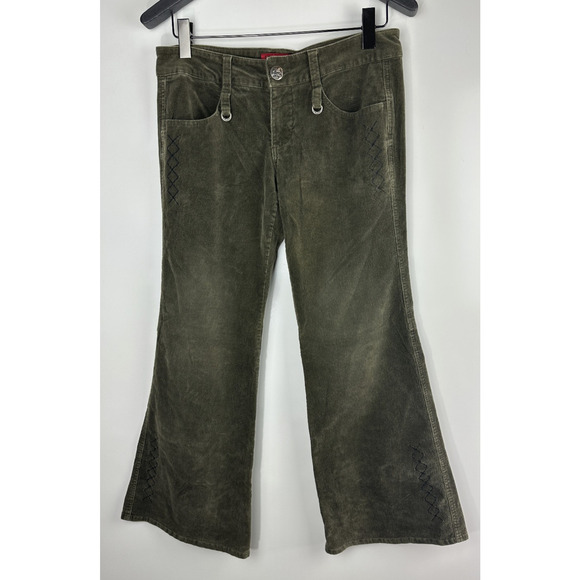 Tripp NYC Corduroy Low Rise Pants Green Women's Size 11 Y2k Goth Grunge Punk - Picture 15 of 15